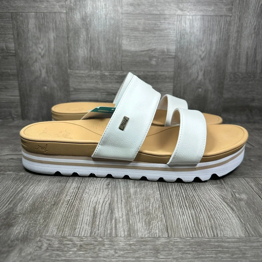 Reef Banded Horizon Hi Women 11 White Platform Slide Sandals NEW CI8435